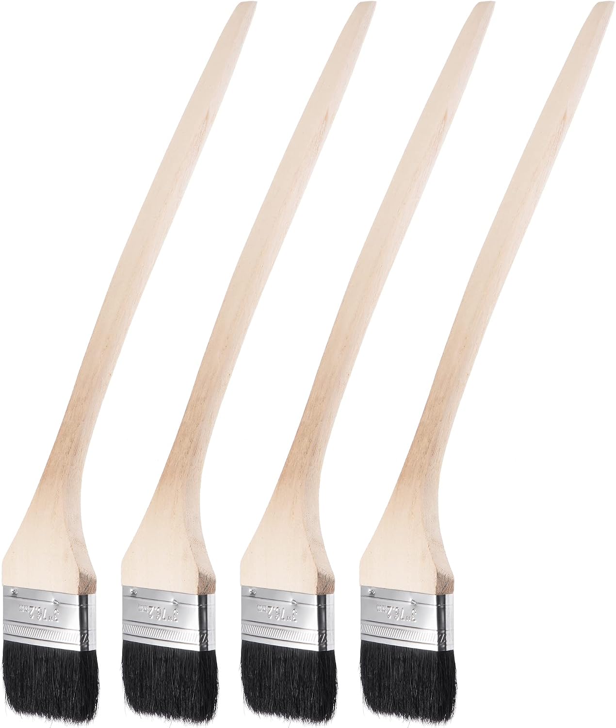 uxcell Bent Radiator Paint Brush 17" Length 2" Width Bristle with Long Wood Handle for Wall Treatment Black 4Pcs