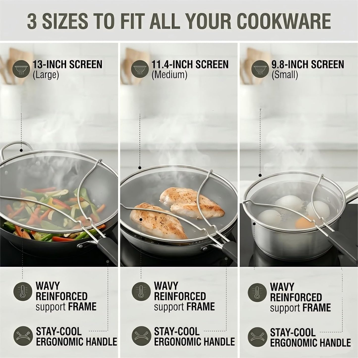 Splatter Screen for Frying Pan 13 Inch - Stainless Steel Grease Splatter Guard - Oil Splash Guard & Fine Mesh Cover for Cooking Bacon, Fried Chicken & Popcorn
