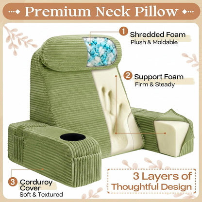 Reading Pillow/Backrest Pillow with Arms, Cup Holder & Phone Pocket