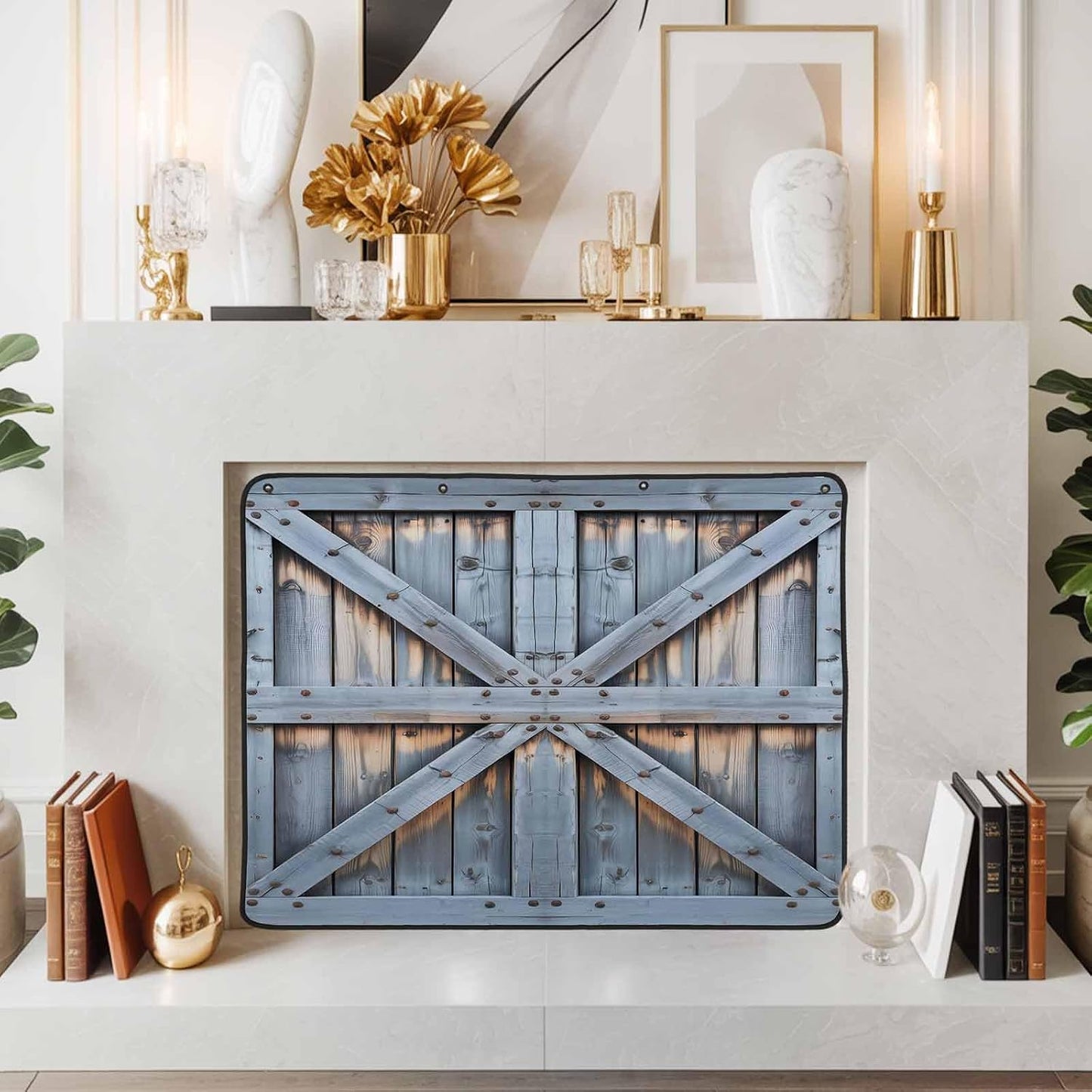 Magnetic Fireplace Cover Barn Gate Fireplace Screen Decorative Farmhouse Wood Grain Walls Door Insulation Fireplace Blocker Save Energy Fireplace Draft Stopper Covers for Living Room 36x30 Inch