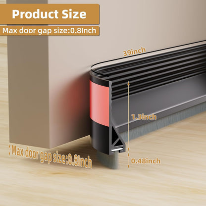 cuysfead 39" Door Draft Stopper for Bottom of Door with Brush,Strong Adhesive Under Door Sweep for Exterior & Interior,Soundproof Door Gap Filler Bottom Seal Dust Blocker and Noise Stopper,White
