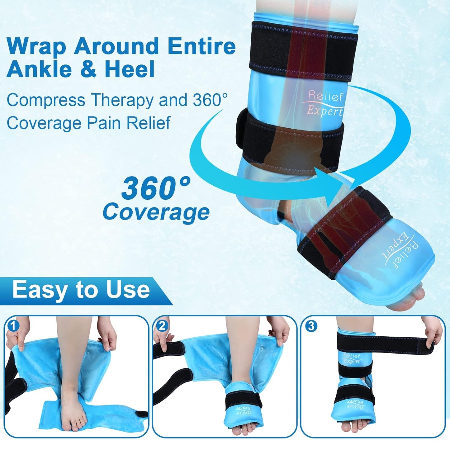 Relief Expert XL Ankle Ice Pack Wrap, Extra Large Ankle Ice Wrap for Discomfort Reducing with Cold Compress for Muscle and Joints Relaxation