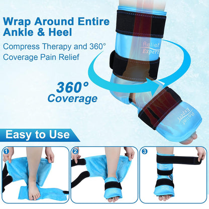 Relief Expert XL Ankle Ice Pack Wrap, Extra Large Ankle Ice Wrap for Discomfort Reducing with Cold Compress for Muscle and Joints Relaxation