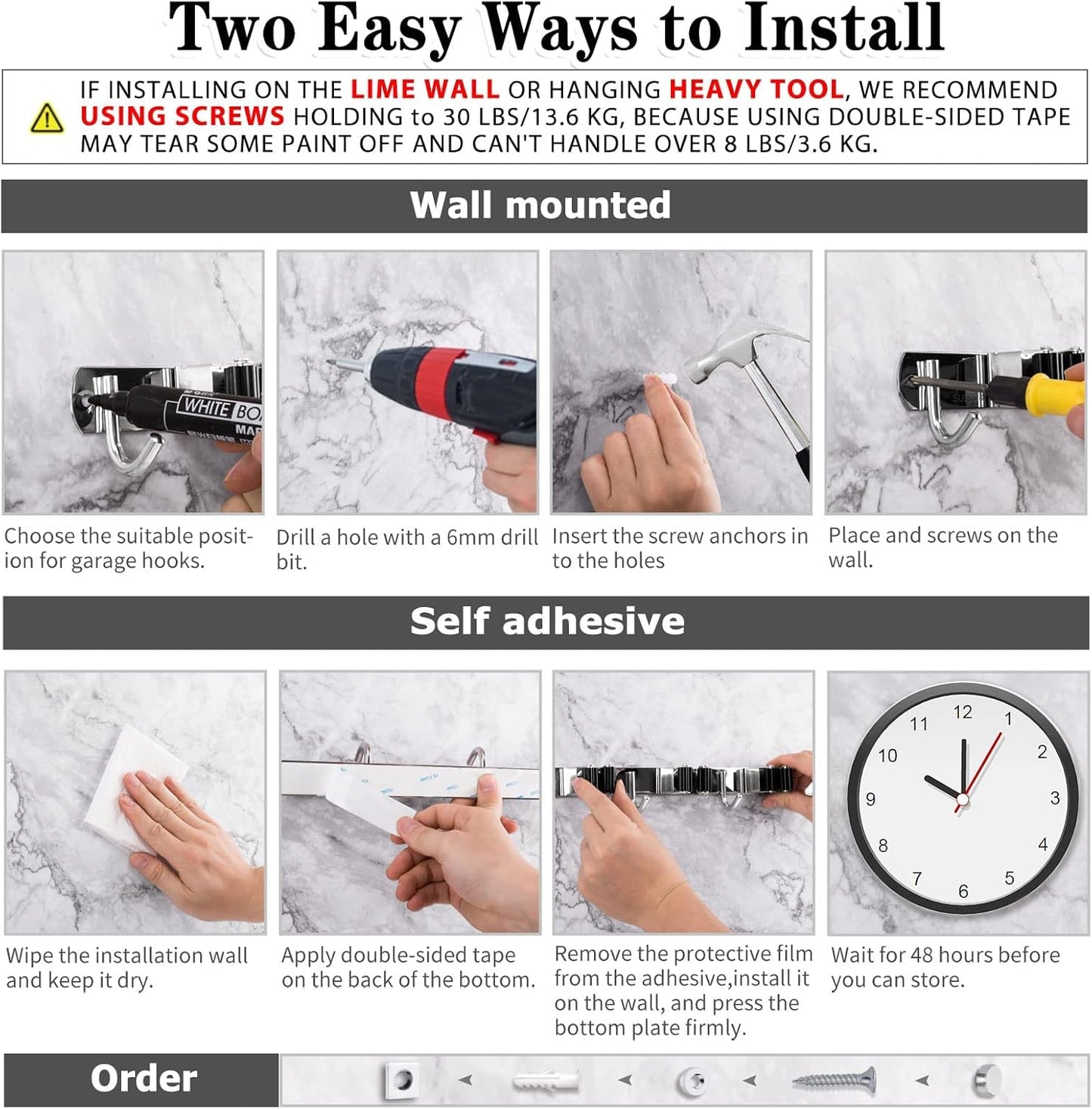 AceMining Broom Holder Wall Mount, 5 Racks 4 Hooks Heavy Duty Mop Organizer | Mop Holder Wall Mount and Broom Hanger for Garage, Laundry Room, Kitchen and Utility Storage