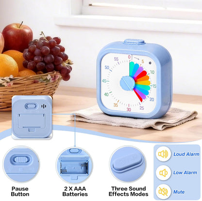Mwellewm Visual Timer for Kids, 60 Minute Time Digital Pomodoro Timer Countdown with Silent Pause Function for Classroom Kitchen Study Cooking Meetings ADHD Rainbow Pattern(Blue)