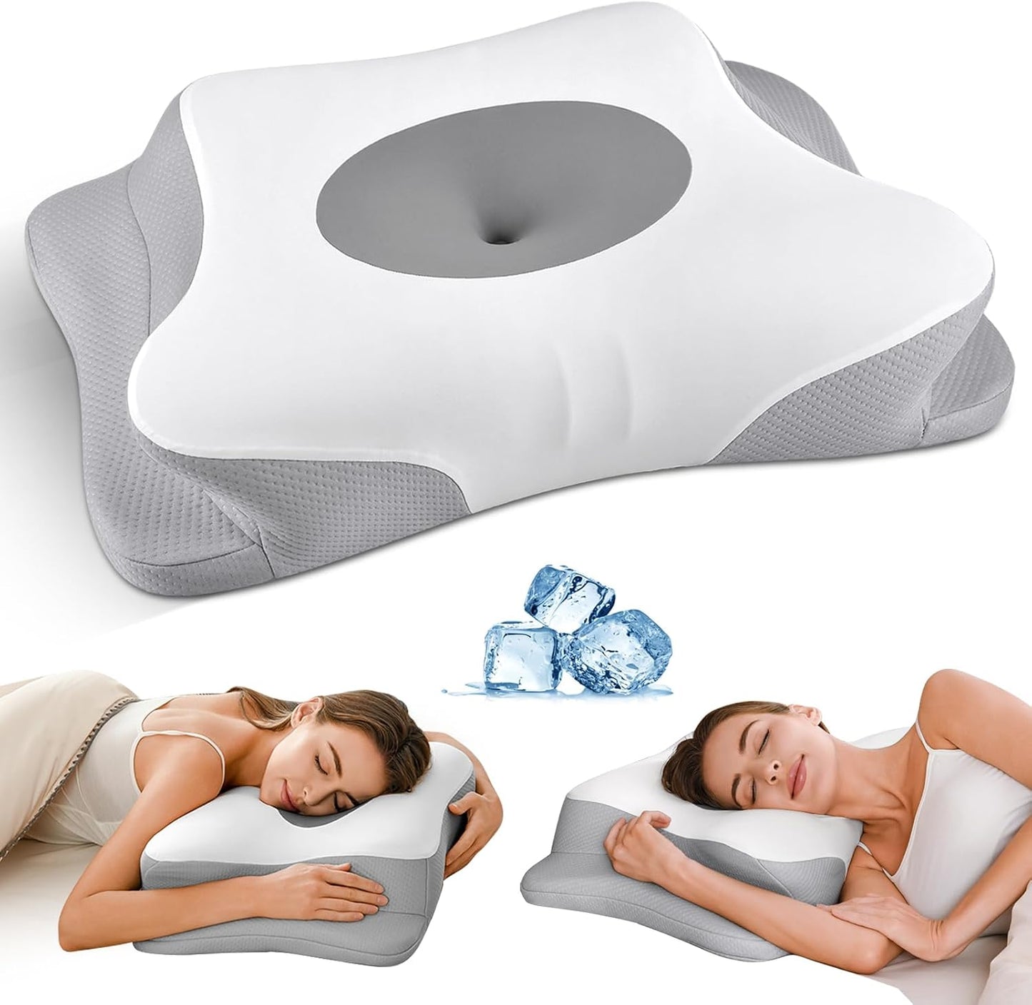 Cervical Neck Pillow for Pain Relief, Contour Memory Foam Pillows for Sleeping, Ergonomic Pillow Orthopedic Cooling Pillow Bed Pillow Neck Support for Side Back Stomach Sleepers（Grey&White