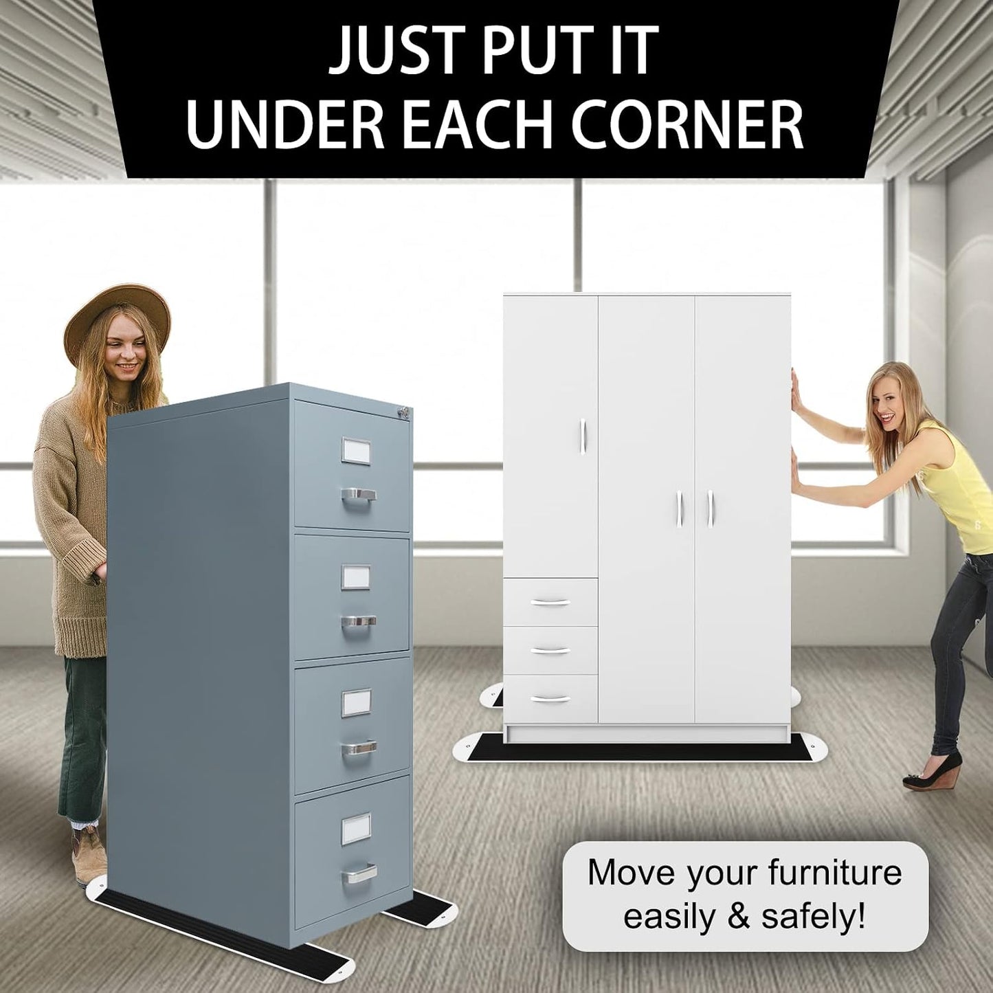 2 Set Large Furniture Sliders with Pull Strap, 4 ft Appliance Moving Sliders, Heavy Duty Furniture Movers Sliders, Furniture Pull Sliders for Carpet and Hardwood Floors (48" x 6.5")