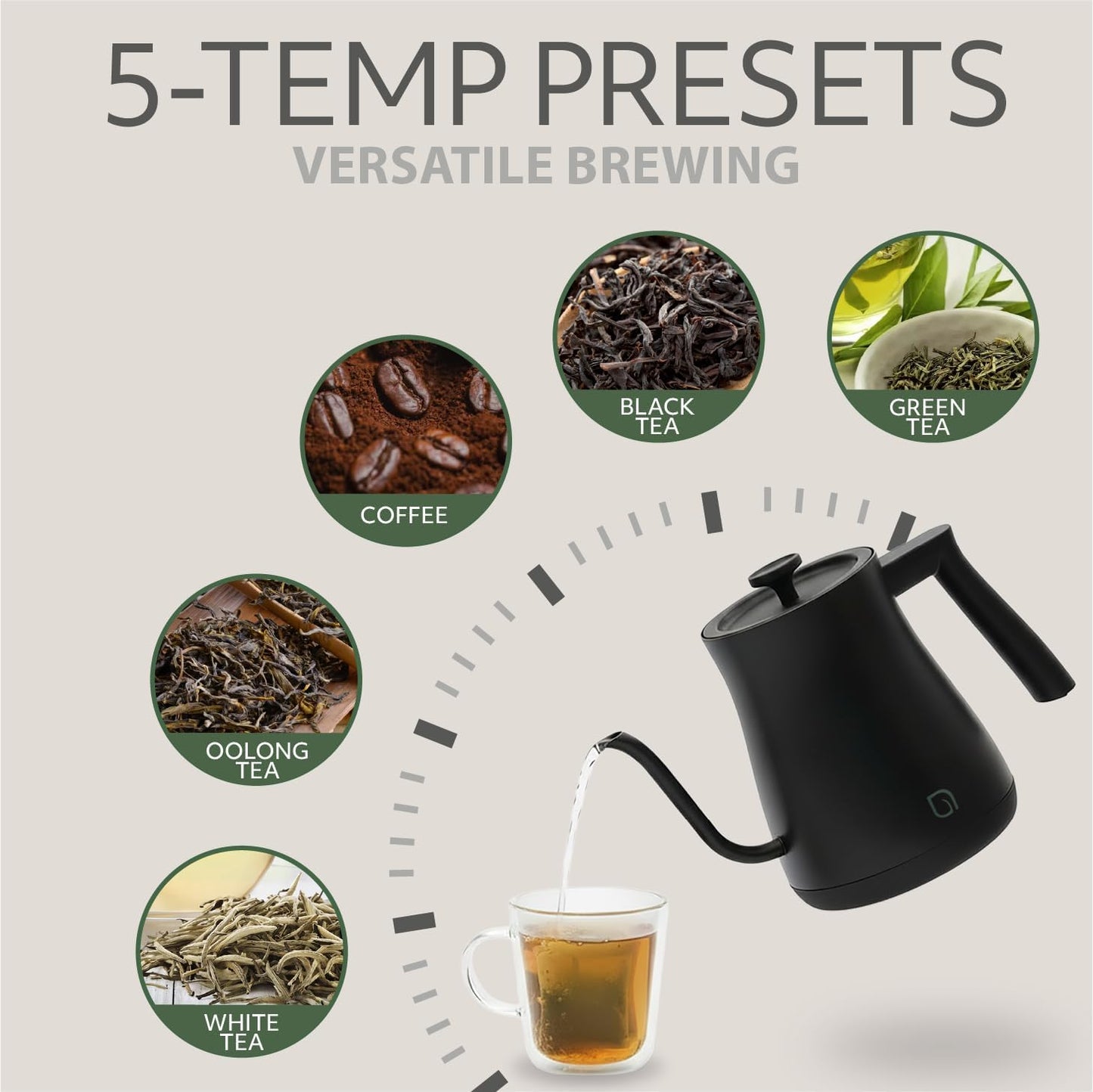 WILLOW ECO SERIES Gooseneck Electric Kettle with 5 Temperature Presets and Keep Warm Feature, 0.8L Pour Over Kettle for Coffee & Tea 1200W Quick Heating with 100% Stainless Steel Interior Water Heater