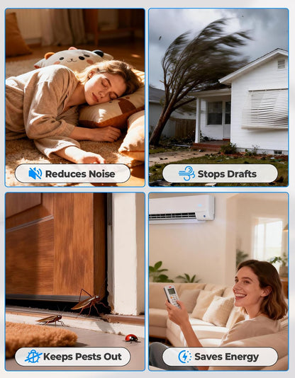Premium Velvet Under Door Draft Stopper Noise Blocker – Blocks Drafts, Dust, Noise & Light, 32-36 Inch Adjustable Door Sweep Gap Filler Bottom Door with Secure Hook & Loop Tabs