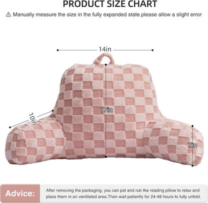 Aimuan Reading Pillow Checkered Bed Rest Wedge Backrest Checkerboard Pillow with Arms Back Support for Sitting Up in Bed Cushion Incline Rest Sleeping Snoring Pillow (Beige,Large)