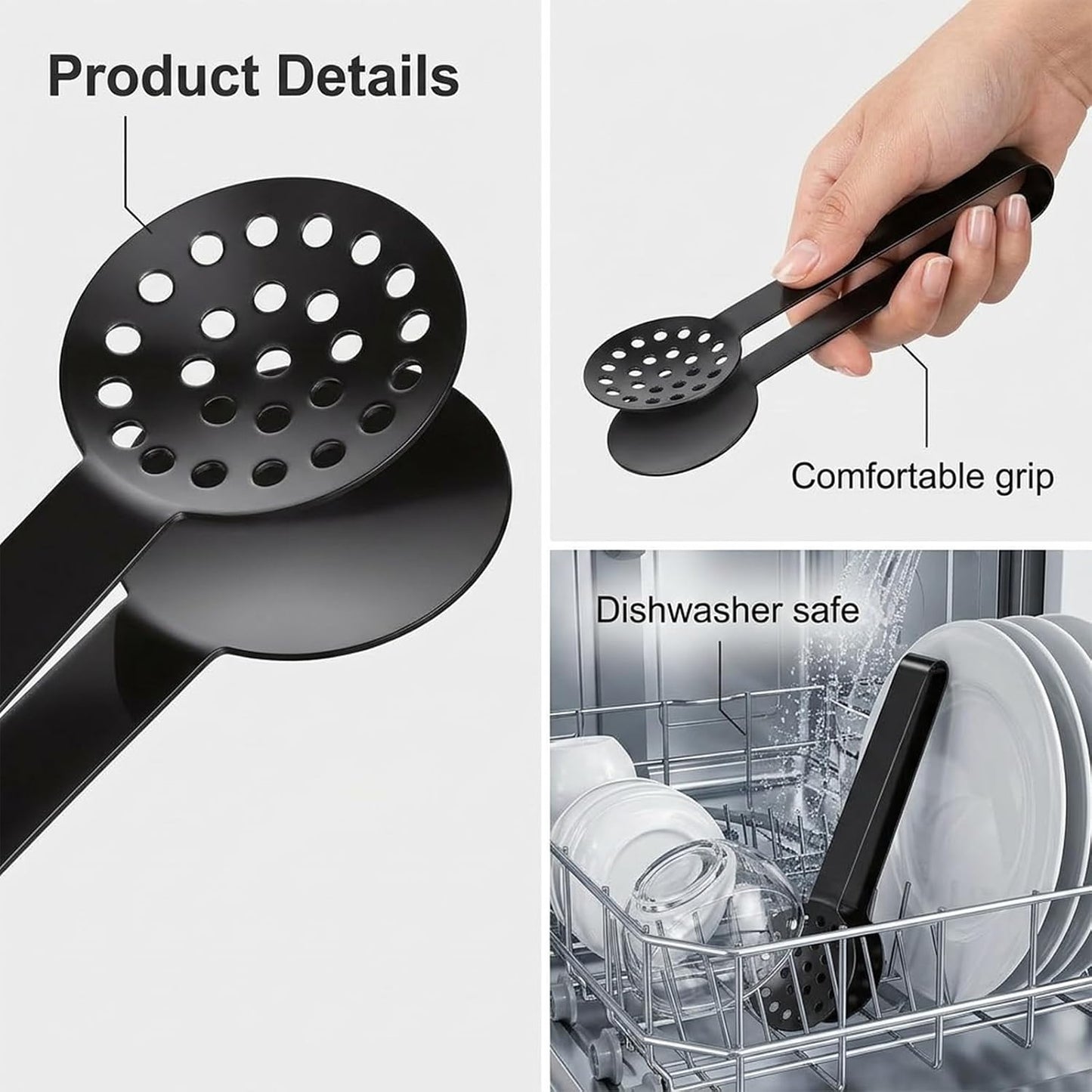 Black Tea Bag Squeezer Tongs, Stainless Steel Teabag Strainer Dispenser Tea Filter Spoon Clamp Dispenser Accessories for Gripping Teabags Ice Sugar Lemon Slice