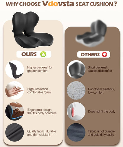 Office Chair Cushion for Tailbone & Low Back Pain Relief, Seat Cushions for Office Chairs with Comfortable Foam and High Backrest, Suitable for Office Chairs, Cars, Trucks, and Home Chairs