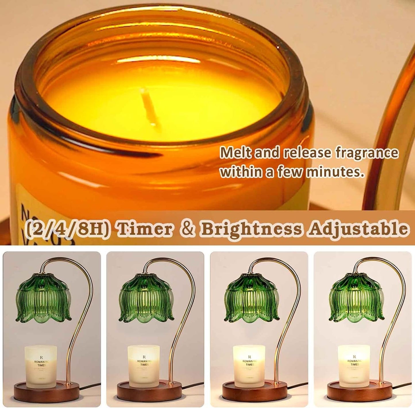 Funistree Flower Candle Warmer Lamp with Timer, Dimmable Candle Lamp Warmer, Christmas Birthday Gifts for Women Mom Her, Housewarming Home Decor, Lotus Wax Warmer for Yankee Candles - Lily Amber