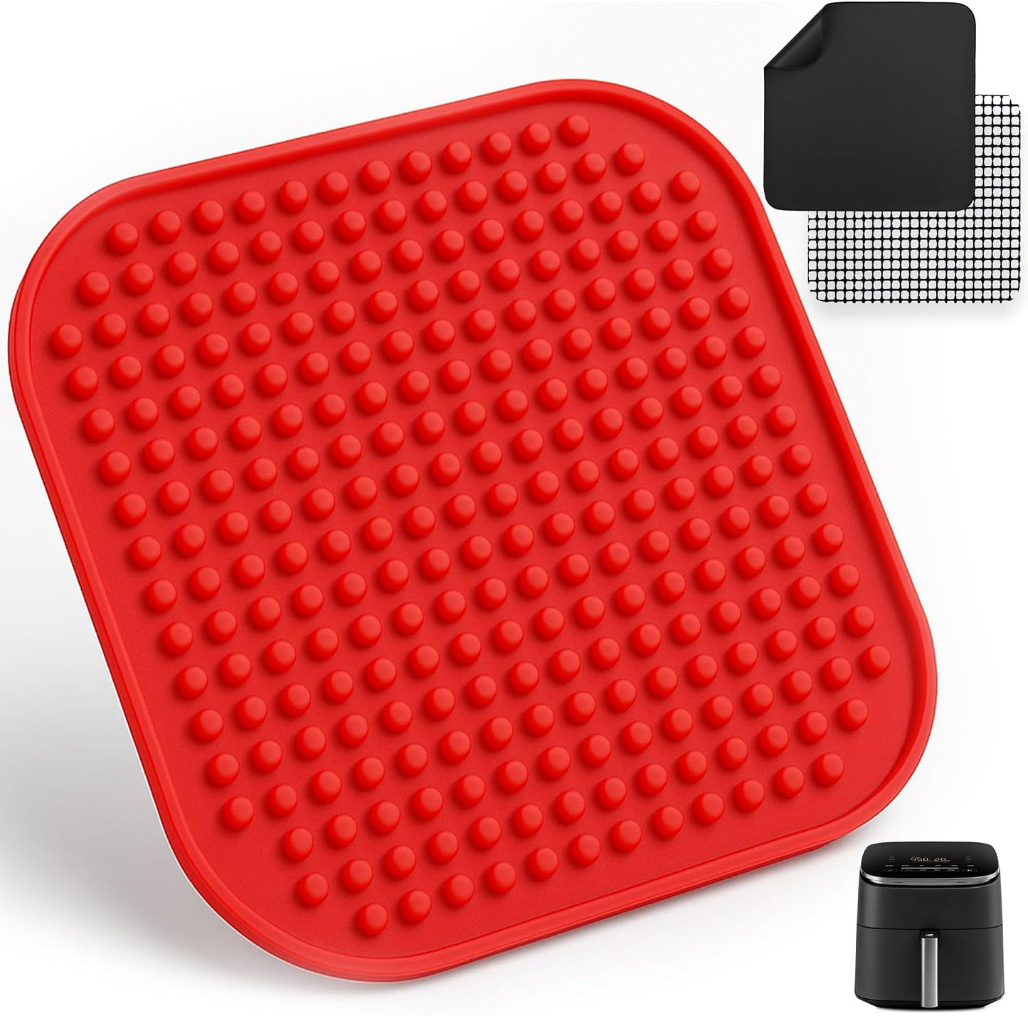 Air Fryer Liners Set of 3 with Silicone Mat, Heat Resistant Mats for Air Fryer Compatible with Dreo, Dash, Philips, Emeril Lagasse + more, Air Fryer Liners Replacement Reusable Mats