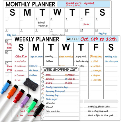 3 Pack Dry Erase Magnetic Calendar for Refrigerator - Monthly & Weekly & Daily Planner Magnet Whiteboard for Fridge Wall - Shopping, Meal/Menu, To Do List, Family Schedule Planning Board (10HB-RIZH3)