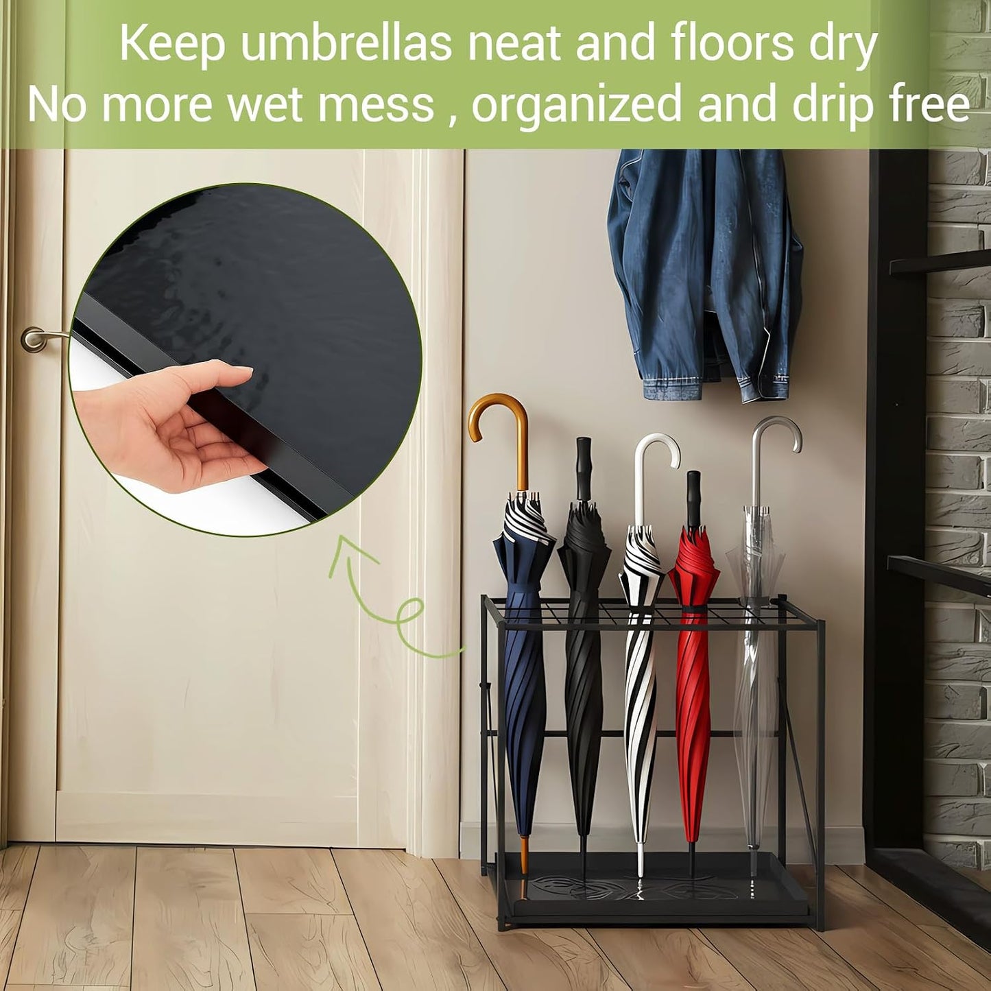 Colingmill Folding Umbrella Storage Stand Rack Holder Organizer Free Standing Umbrella Rack with Removable Drip Tray for Entryway Home Office Hotel Entry Hallway (L35.51 X W11.89 X H19.69 Inch)