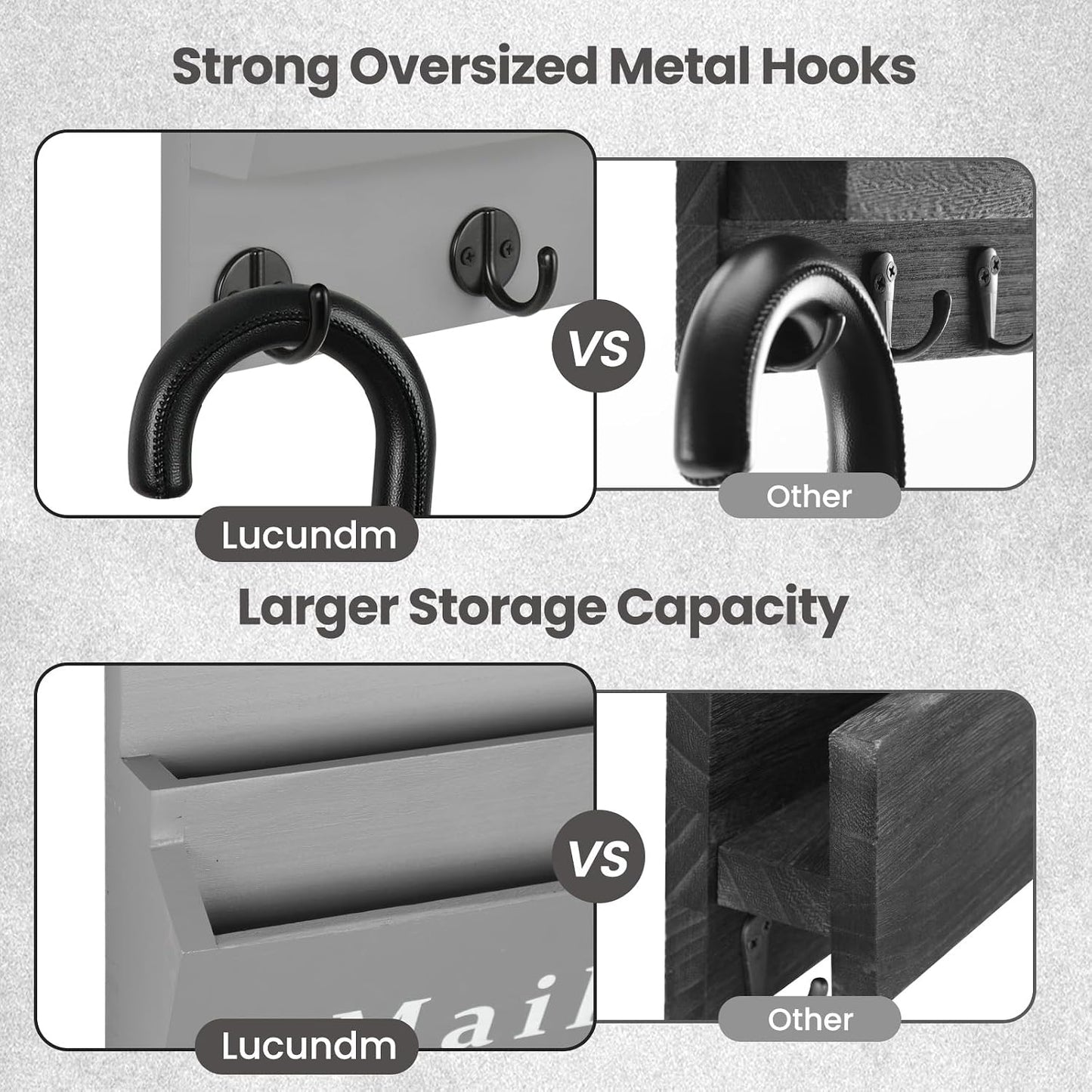 Mail and Key Holder, Wall Key Holder with 2 Mail Organizer Slot and 3 Hooks | Decorative 8.86" x 11.42" Mail Holder, Real Paulownia Wood with Keyhole Brackets, Hardware and Instructions