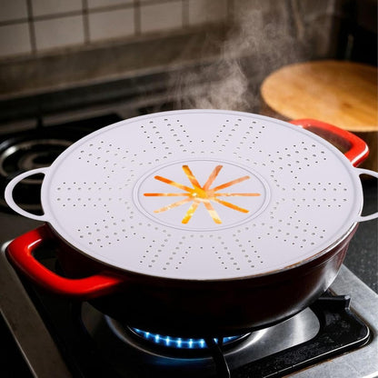 Spill Stopper Lid Silicone Boil Splatter Screen Pot Cover with Double Handles Anti Overflow Mat Heat Resistant for Cooking and Steam, Green
