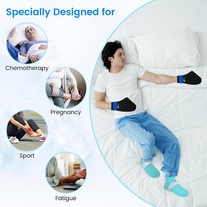 SuzziPad Cold Therapy Socks & Hand Ice Pack, Cooling Gloves for Chemotherapy, Chemo Care Package for Women and Men, S/M | Removable Gel Packs, Adjustable Straps, Dual-Layer Gloves & Foot Ice Pack Wraps For Chemo, Arthritis & Neuropathy Relief