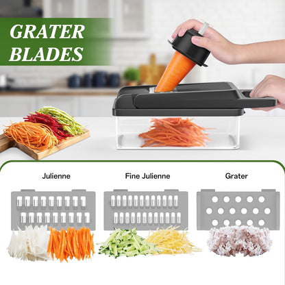 HomeHacks Vegetable Chopper Vegetable Cutter, 12 in 1 Kitchen Gadget, Dicer, Slicer, Onion Cutter, Salad, Cheese Grater & Egg Separator - Multi-Functional Veggie Chopper Lid with Handle (Green)