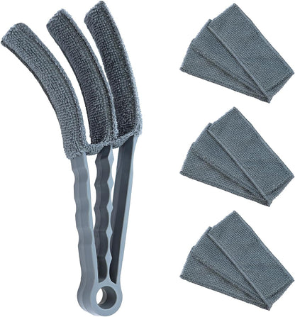 Window Blind Cleaner Duster Brush, 1 Brush with 4 Upgraded Microfiber Sleeves, Washable and Reusable, Blind Cleaner Tools for Window Blinds, Air Conditioner, Jalousie (Grey)