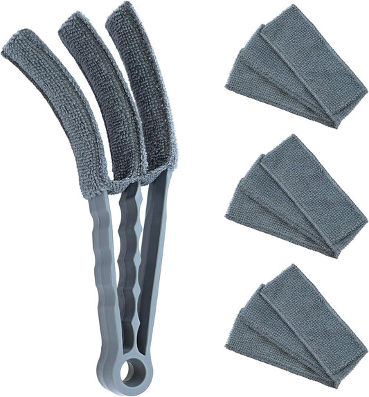 Window Blind Cleaner Duster Brush, 1 Brush with 4 Upgraded Microfiber Sleeves, Washable and Reusable, Blind Cleaner Tools for Window Blinds, Air Conditioner, Jalousie (Grey)