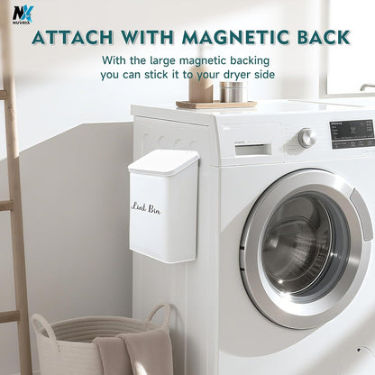 Magnetic Lint Bin for Laundry Room, Dryer lint bin Shiny White | galvanized metal body 1 Soft Lint Brush Included, 1 Magnetic Hook Included, 2 adhasive Hooks Included, Space-Saving