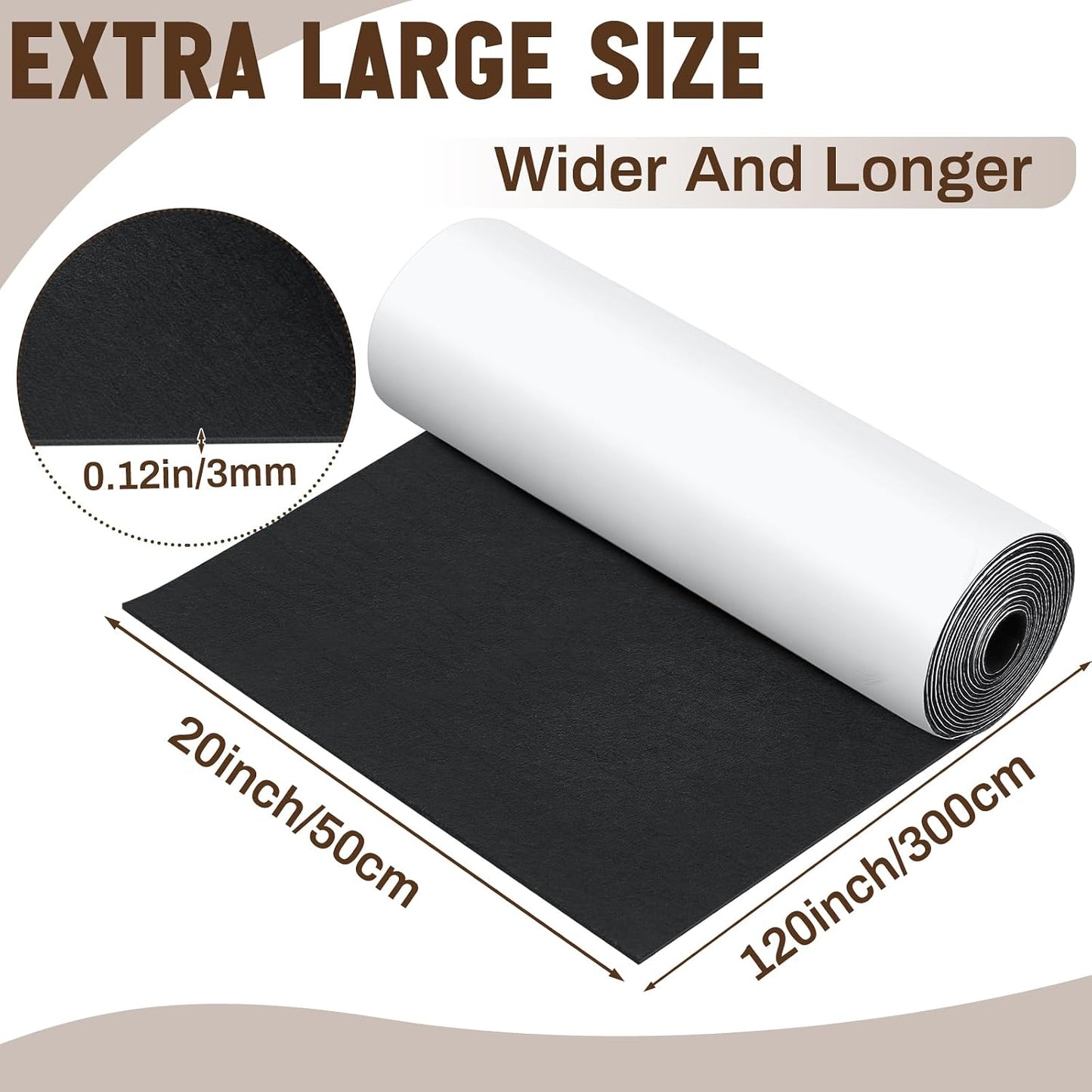 Fullhawl Large Felt Furniture Pads 8 x 60 Inch Non Slip Self Adhesive Heavy Duty Cuttable Strip Roll Felt Sheet Tape for Protecting Hardwood Floors Chair Wall, White