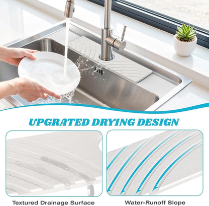 SpaceHacks Stone Faucet Mat for Kitchen Sink 23.7x4 in, Light Gray | Fast Drying Diatomite Stone Drying Mat, Water Splash Guard, Textured Drainage Sink Protector, Suits Bathroom&Kitchen Counter