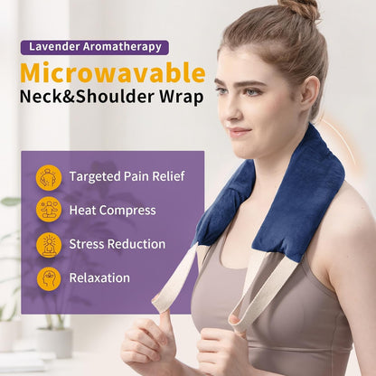 Neck Heating Pad Microwavable with Machine Washable Cover Weighted Microwave Heating Pad Neck Wrap for Shoulder Back Pain Relief, Warm Rice Bag Pack for Cramps Hot Cold Therapy 1.5lbs Lavender Scented