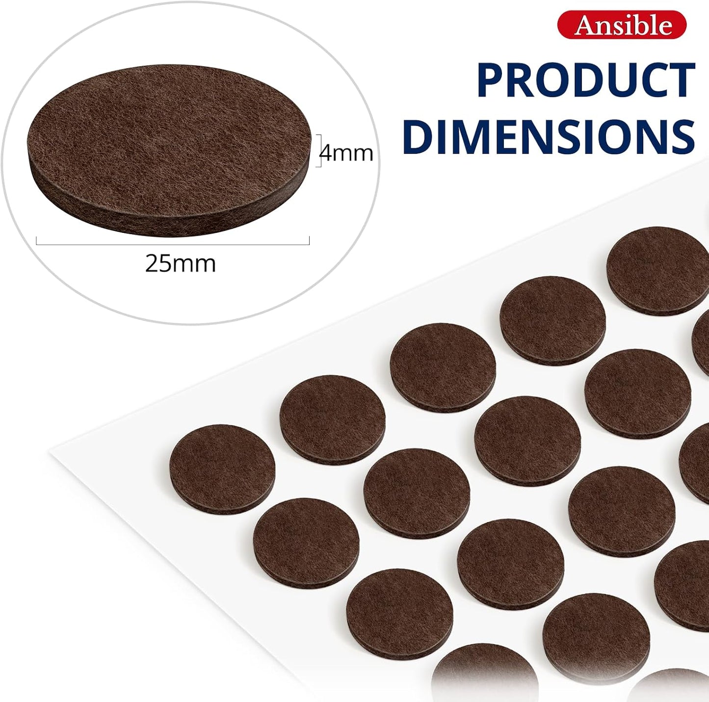 Ansible Felt Furniture Pads Chair Leg Floor Protectors 1" 60PCS | Felt Pads for Hardwood Floors,Self-Adhesive, Reduce Noise and Anti-Scratches,Easy to Install,Beige,Round