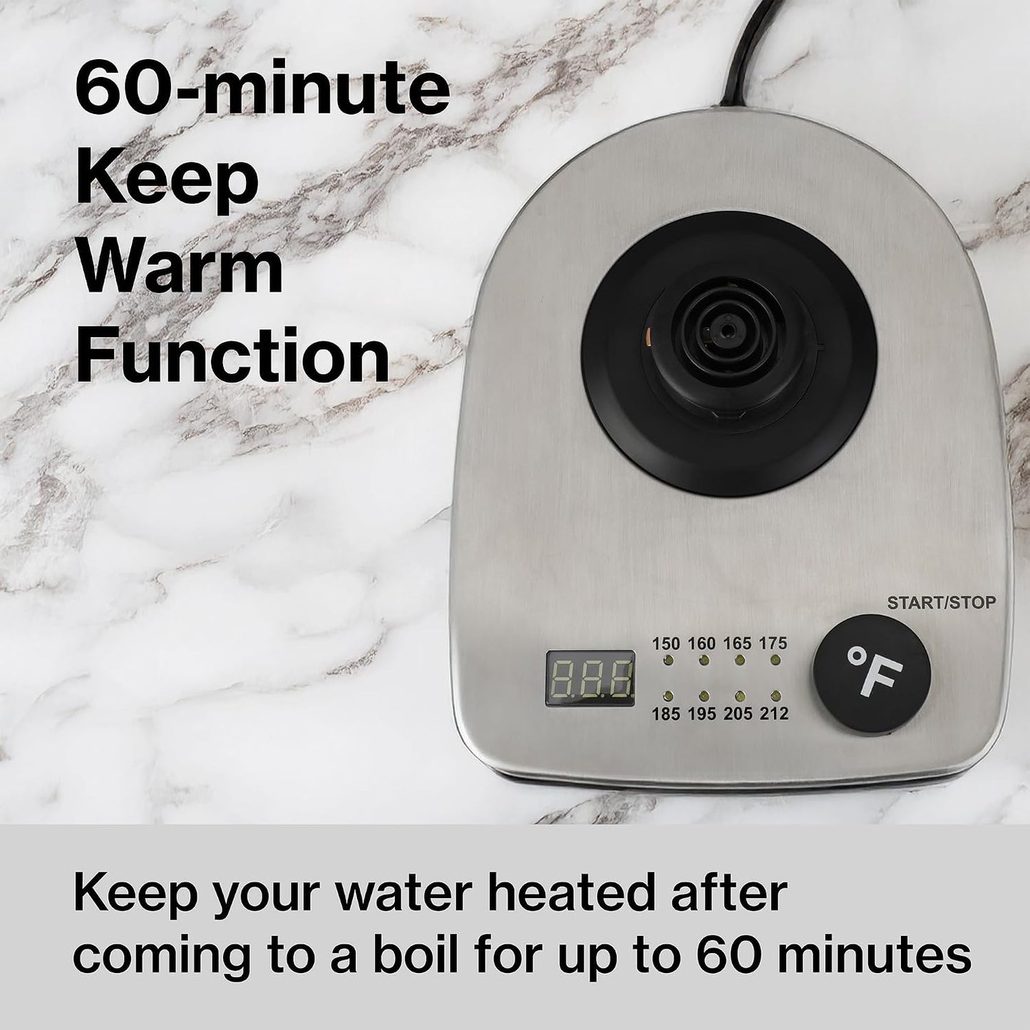 1.0L 1500W Gooseneck Electric Kettle - Stainless Steel Interior - Rapid-Boil - Auto Shut-Off, Boil-Dry Protection, Temperature Control, LED Indicator - Black by The Display Guys