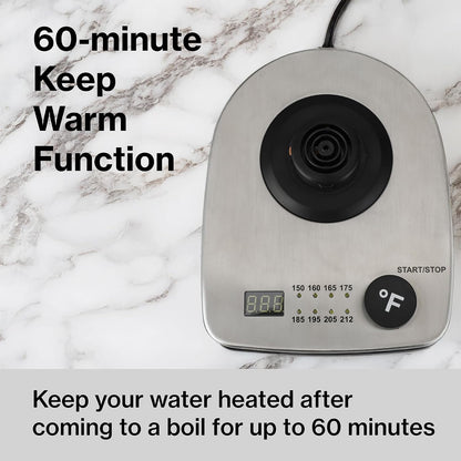 1.0L 1500W Gooseneck Electric Kettle - Stainless Steel Interior - Rapid-Boil - Auto Shut-Off, Boil-Dry Protection, Temperature Control, LED Indicator - Black by The Display Guys