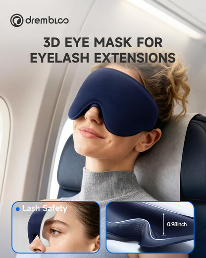 Sleep Mask for Side Sleeper Men Women, 100% Light Blocking Eye Mask for Lash Extensions, Soft 3D Contoured Zero Pressure Blindfold Sleeping Masks for Travel, Breathable Adjustable Eye Cover, Navy