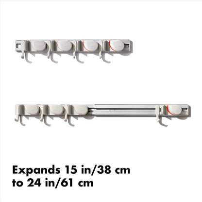 OXO Good Grips Wall-Mounted Mop and Broom Organizer | Customizable Organization, Holds Up to 5 Tools, Ideal for Garage, Mudroom, or Utility Storage