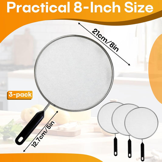8'' Splatter Screen for Frying Pan,Stainless Steel Grease Splatter Guard | with Fine Mesh and Heat-Resistant Handle, Kitchen Oil Splash Guard for Cooking and Frying