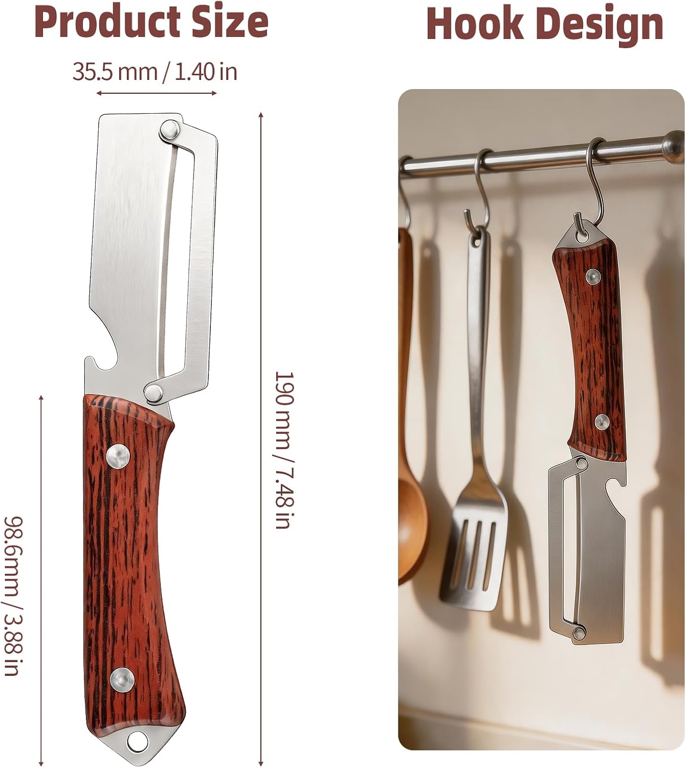 Julienne Peeler Vegetable Peeler for Veggie Potato Carrot(2 Pack) | Multifunctional Cabbage Shredder | 3 in 1 Peeler and Julienne Shredder Tool | Wooden Handle | Bottle Opener