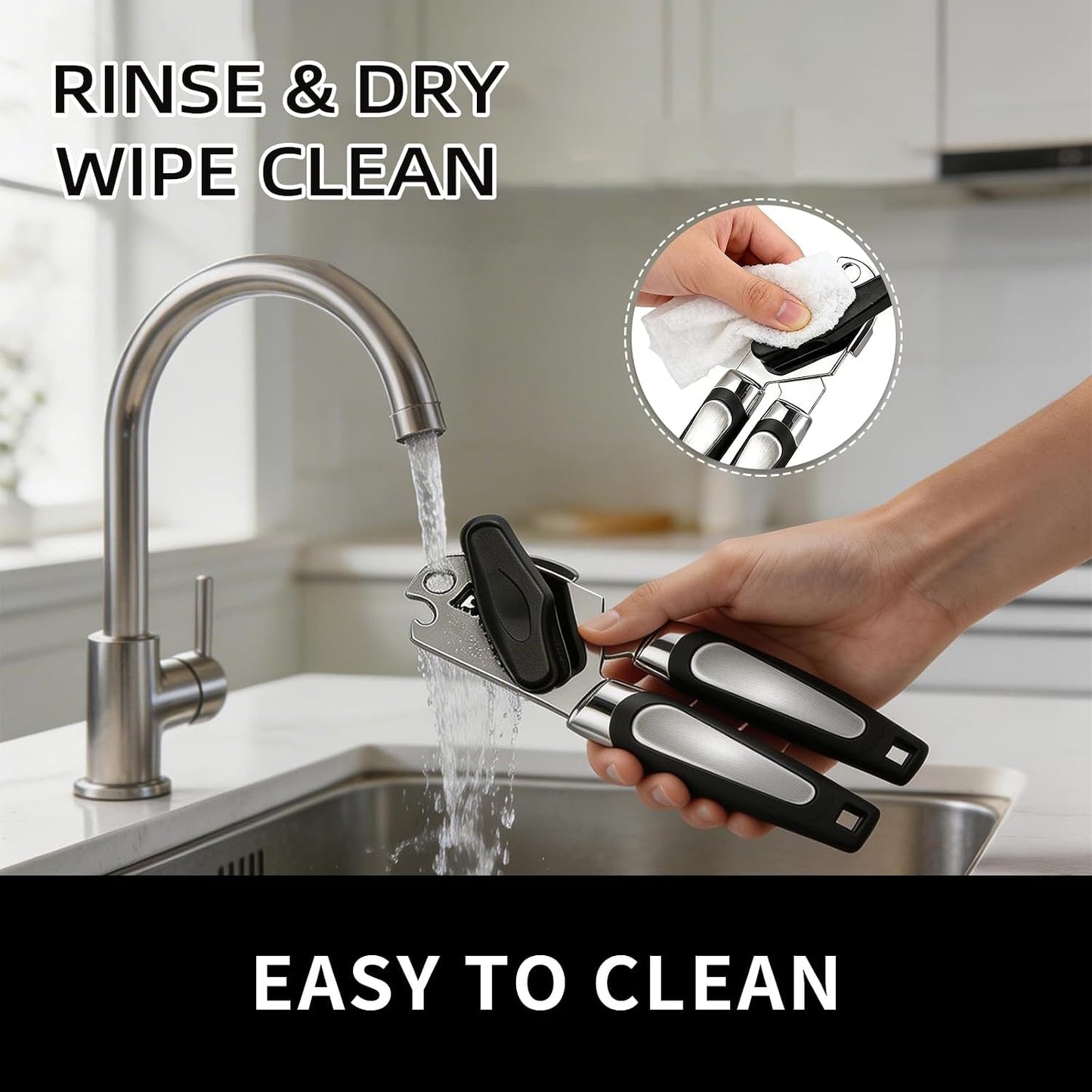 X&E Can Opener Manual, Handheld Strong Heavy Duty Stainless Steel Can Opener, Comfortable Handle, Sharp Blade Smooth Edge, Can Openers with Multifunctional Bottle Opener