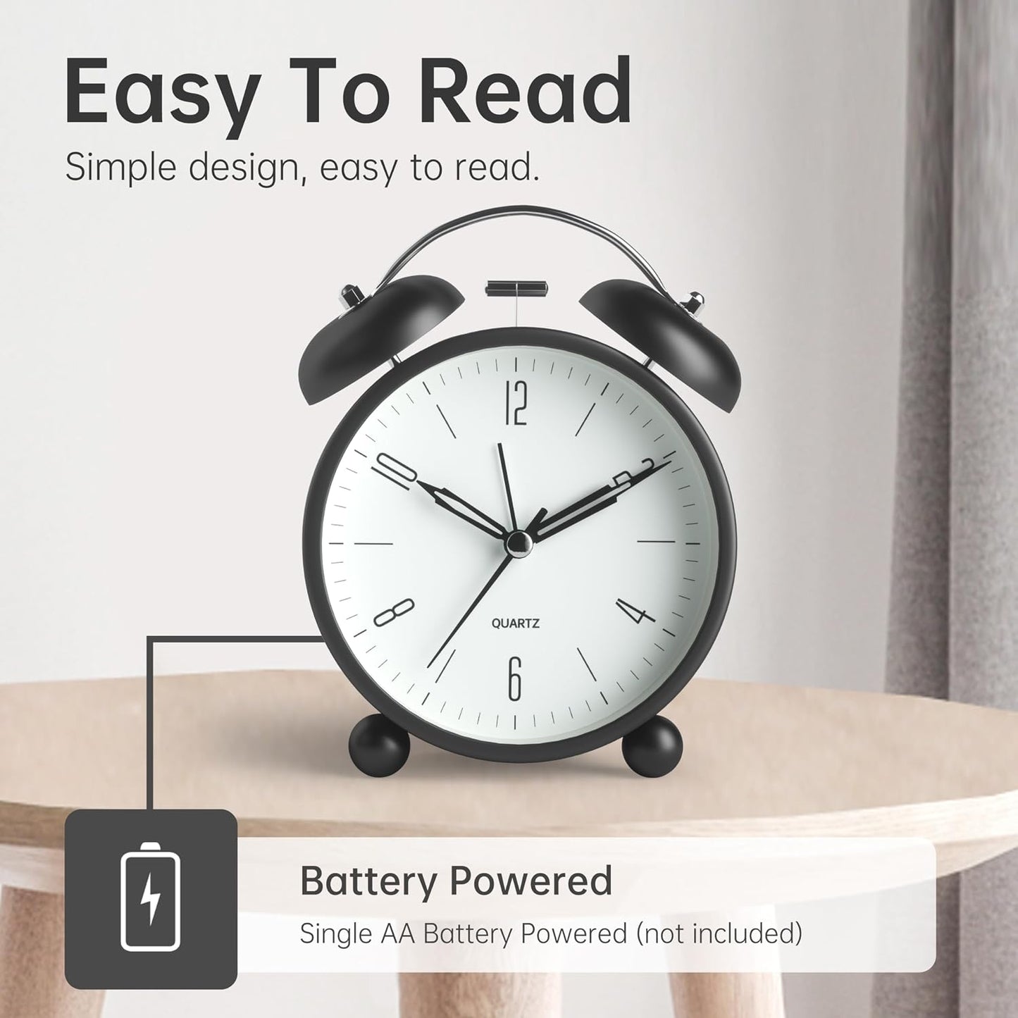 JALL Analog Alarm Clock, 4 inch Super Silent Non Ticking Small Clock with Night Light, Battery Operated, Simple Design, Old Fashioned Style Ideal Decor, for Bedroom, Bedside, Desk, Adult, Gift, Green