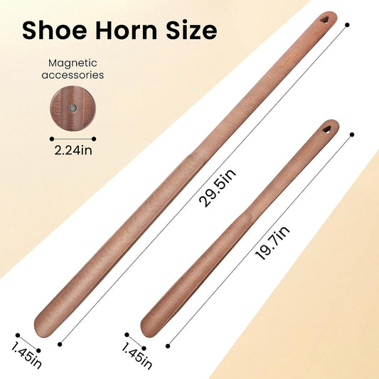 Extra Long Wooden Shoe Horn with Magnetic Holder, Walnut Color | 19.7" Shoe Horn Long Handle for Seniors Men Women, with Magnetic Base Wall Mounted Durable Shoe Spoon for Seniors Gifts