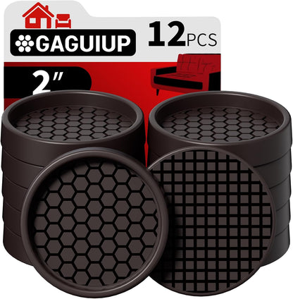 Non Slip Furniture Pads for Hardwood Floors - 12PCS 2" Caster Cups, Round | Furniture Stoppers to Prevent Sliding, Anti Slip Furniture Coasters Cup, Floor Protectors for Furniture Bed Couch Chair,Black