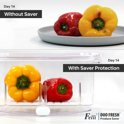 Felli Duo Fresh Produce Saver for Fridge, Fruit Vegetable Container with Vent & Drainage in Bottom for Wash, Colander Strainer Storage Bin for Refrigerator, Berry Lettuce Keeper
