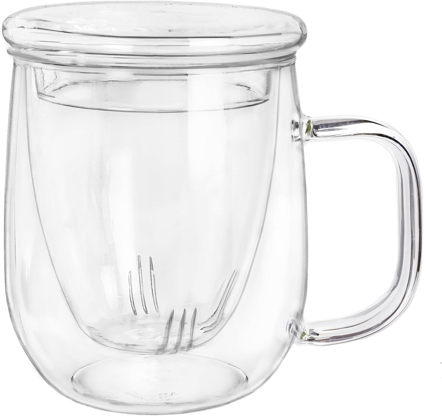Creano Tea Glass with Infuser and Lid 400ml - Large Tea Cup - Microwave & Dishwasher Safe - Loose Leaf Tea Maker Gift Set