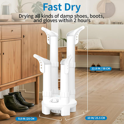 Boot Dryer, Shoe Dryer and Glove Dryer with Timer and Fan, White