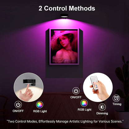 3 Pack Picture Lights for Wall, Rechargeable Battery Operated wall lights, Picture Frame lights with 3 Lighting Modes, Wireless Magnetic Painting Light with Remote Control Timer (White, 3 Pack)