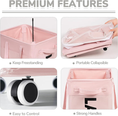CHICVITA 75L Large Rolling Laundry Basket with Wheels & Wash Bag, Grey | Collapsible design saves space for corner dorms. Removable wash bag for easy laundry transport