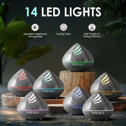 500ML Essential Oil Scent Diffuser: Remote Control &14 Colors LED - Black