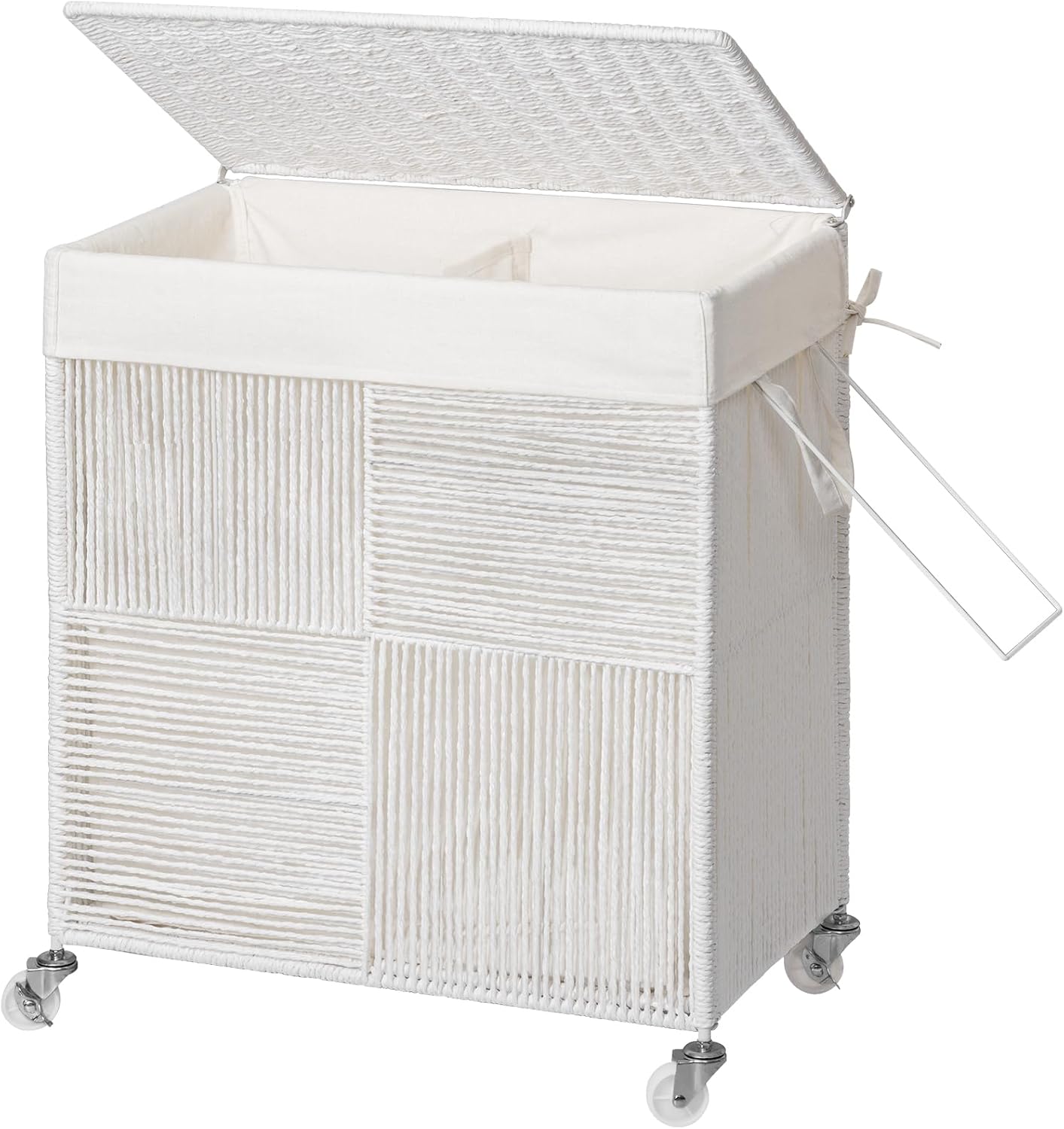 WOWLIVE Double Laundry Hamper with Wheels, Handwoven Rolling Laundry Basket | 115L Dirty Clothes Hamper with Lid, Removable Liner Bag, Large Capacity Laundry Sorter Laundry Room Organization, Green