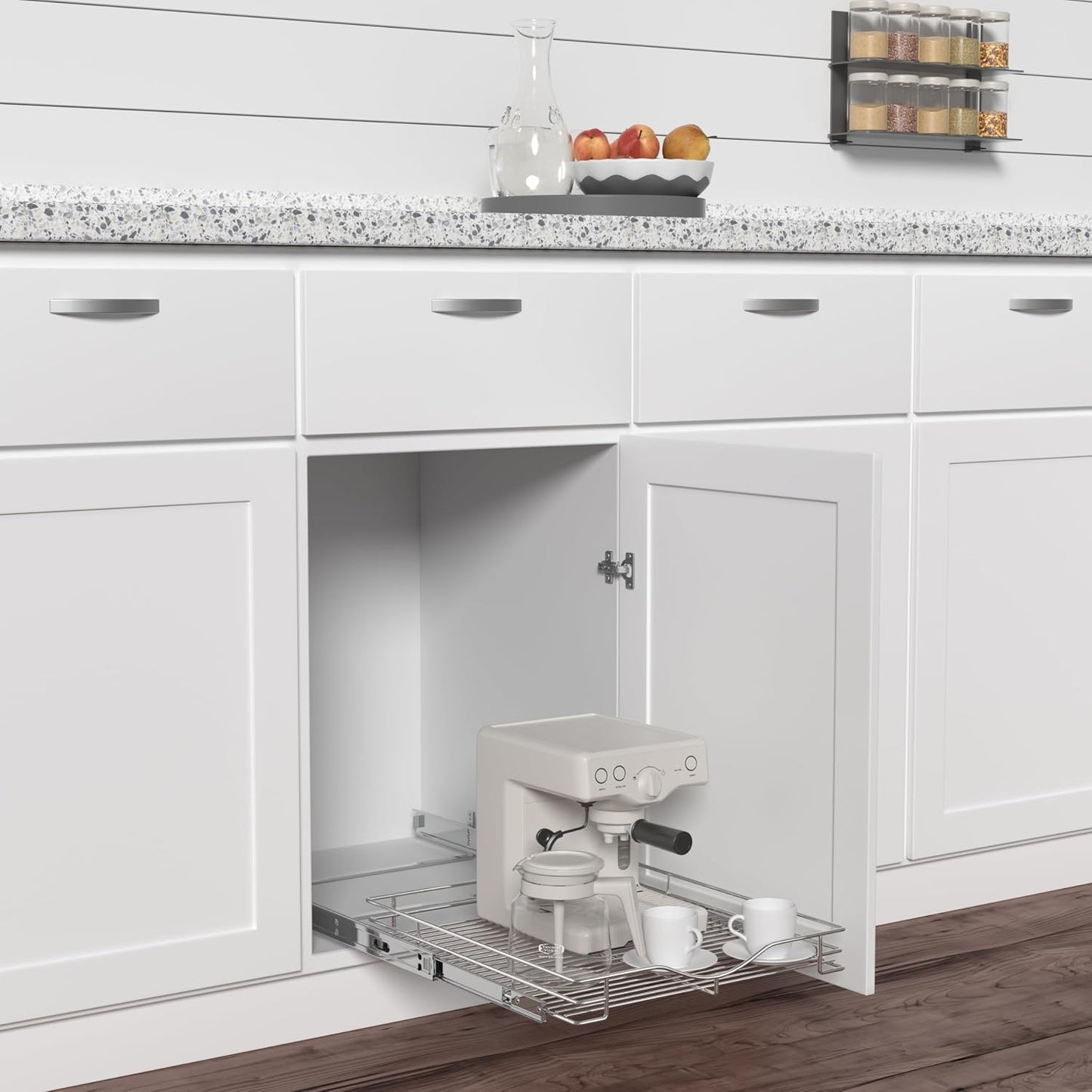 DINDON 1 Tier Pull Out Cabinet Organizer (20" W x 18" D) Heavy-Duty Metal Sliding Drawer Shelf, Slide Out Wire Basket for Kitchen Cabinets, Pantry, Bathroom, Chrome Finish…