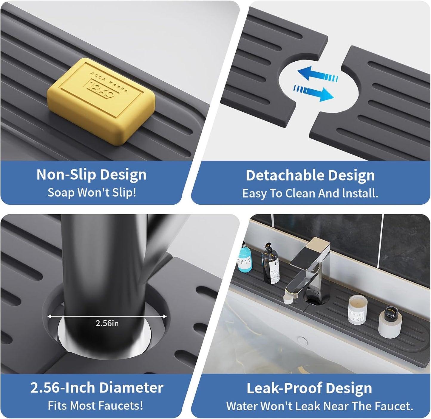 Faucet Mat for Kitchen Sink with Raised Feet, Stone Sink Mat Quick Dry around Faucet, Water Absorbent Stone Tray, Sink Splash Guard & Protectors, Stone Drying Mat for kitchen Counter